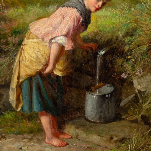 HAYNES KING GATHERING FROM THE SPRING ANTIQUE OIL PAINTING - ADDITIONAL PHOTO 3