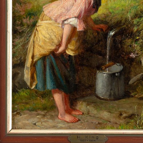 HAYNES KING GATHERING FROM THE SPRING ANTIQUE OIL PAINTING - ADDITIONAL PHOTO 4