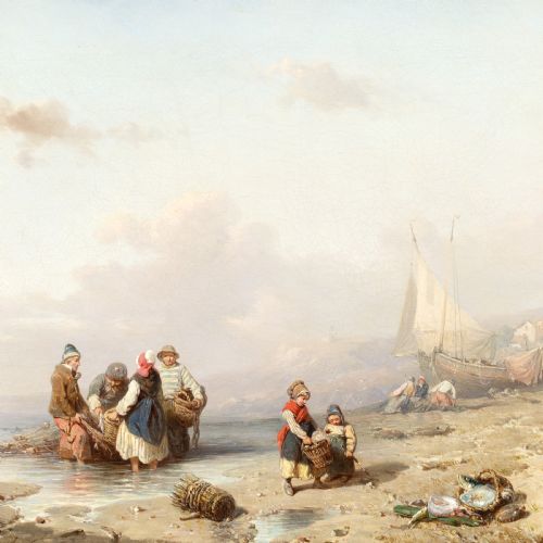 FRIEDRICH FRITZ HILDEBRANDT HAULING IN THE NETS ANTIQUE OIL PAINTING - ADDITIONAL PHOTO 5