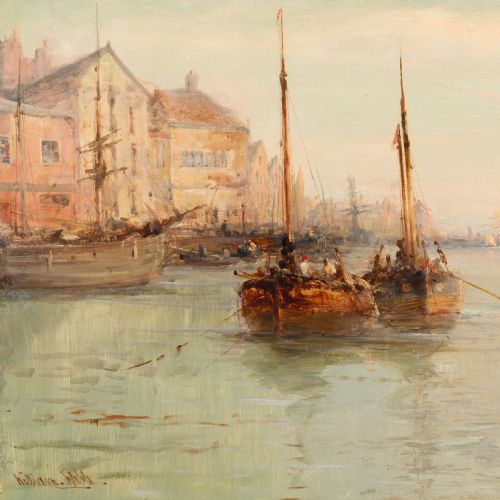 WILLIAM EDWARD WEBB POOLE HARBOUR DORSET ANTIQUE OIL PAINTING - ADDITIONAL PHOTO 2