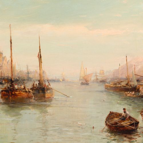 WILLIAM EDWARD WEBB POOLE HARBOUR DORSET ANTIQUE OIL PAINTING - ADDITIONAL PHOTO 3