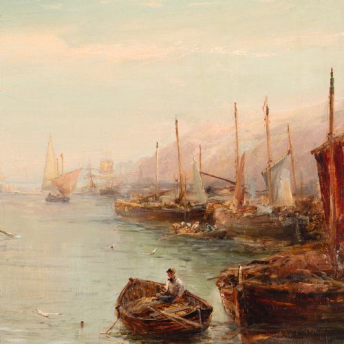 WILLIAM EDWARD WEBB POOLE HARBOUR DORSET ANTIQUE OIL PAINTING - ADDITIONAL PHOTO 4