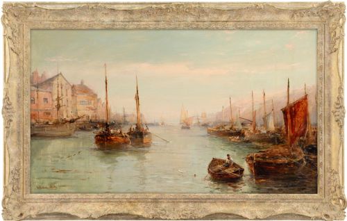 william edward webb poole harbour dorset antique oil painting - CATEGORY: ANTIQUE ART - DATED 1880