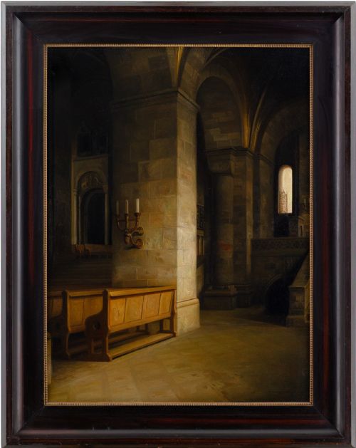 Christian Tilemann-petersen, Lund Cathedral - Antique Oil Painting