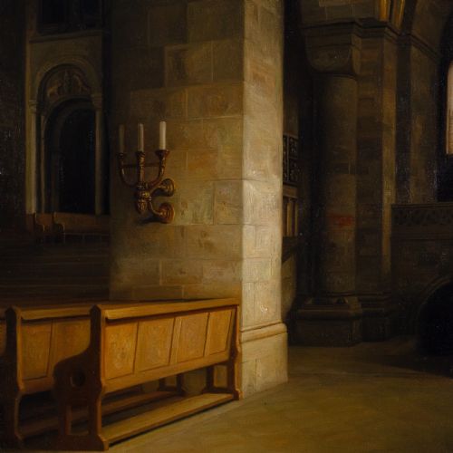 fig 2. Christian Tilemann-Petersen, Lund Cathedral - Antique Oil Painting