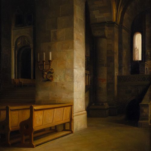 fig 3. Christian Tilemann-Petersen, Lund Cathedral - Antique Oil Painting