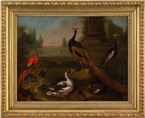 tobias stranover circle exotic birds in an arcadian landscape antique oil painting - CATEGORY: ANTIQUE ART - DATED 18TH CENTURY