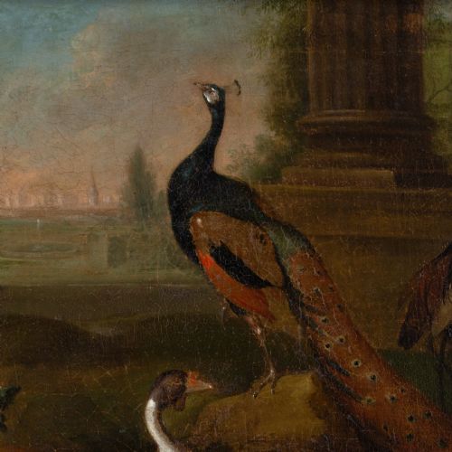 TOBIAS STRANOVER CIRCLE EXOTIC BIRDS IN AN ARCADIAN LANDSCAPE ANTIQUE OIL PAINTING - ADDITIONAL PHOTO 2
