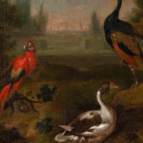 TOBIAS STRANOVER CIRCLE EXOTIC BIRDS IN AN ARCADIAN LANDSCAPE ANTIQUE OIL PAINTING - ADDITIONAL PHOTO 4