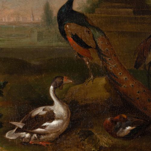 TOBIAS STRANOVER CIRCLE EXOTIC BIRDS IN AN ARCADIAN LANDSCAPE ANTIQUE OIL PAINTING - ADDITIONAL PHOTO 5