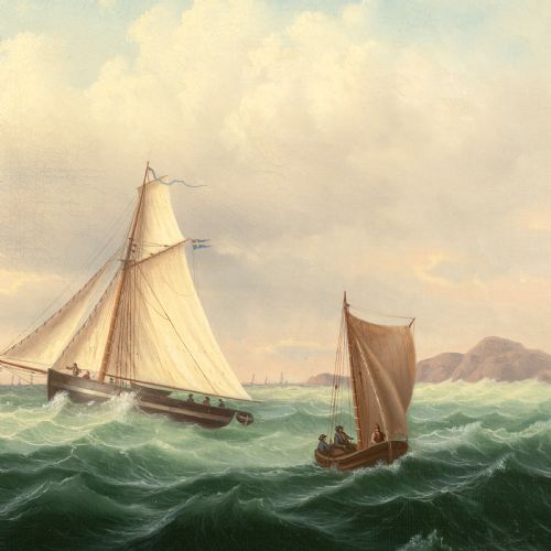 MID19THCENTURY SWEDISH SCHOOL CHOPPY SEA WITH VARIOUS VESSELS ANTIQUE OIL PAINTING - ADDITIONAL PHOTO 3