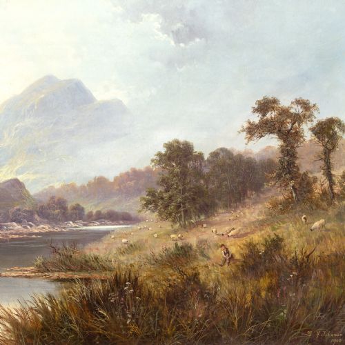 SIDNEY YATES JOHNSON BEN NEVIS FROM THE RIVER ANTIQUE OIL PAINTING - ADDITIONAL PHOTO 3