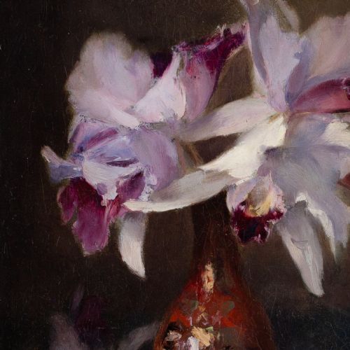 JOHN HENDERSON STILL LIFE WITH ORCHIDS ANTIQUE OIL PAINTING - ADDITIONAL PHOTO 7