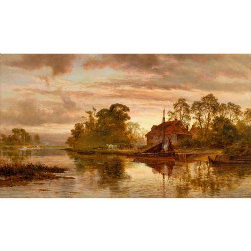 ROBERT GALLON THE NORFOLK BROADS ANTIQUE OIL PAINTING - ADDITIONAL PHOTO 1