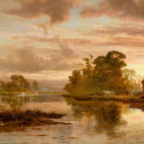 ROBERT GALLON THE NORFOLK BROADS ANTIQUE OIL PAINTING - ADDITIONAL PHOTO 2
