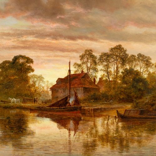 ROBERT GALLON THE NORFOLK BROADS ANTIQUE OIL PAINTING - ADDITIONAL PHOTO 3