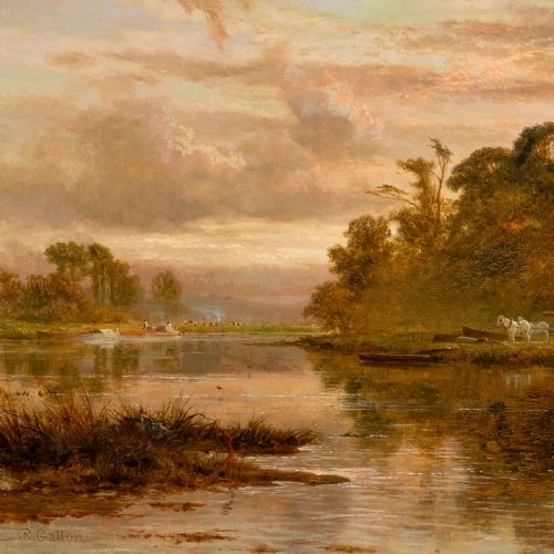 ROBERT GALLON THE NORFOLK BROADS ANTIQUE OIL PAINTING - ADDITIONAL PHOTO 4