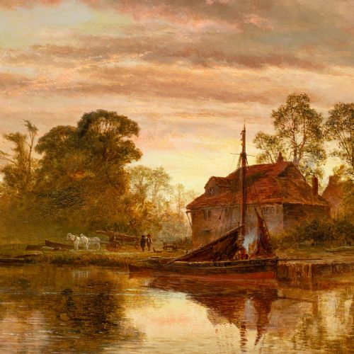 ROBERT GALLON THE NORFOLK BROADS ANTIQUE OIL PAINTING - ADDITIONAL PHOTO 5