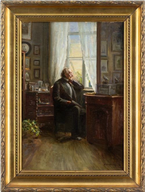 emilie christensen hans christian andersen in his study antique oil painting - CATEGORY: ANTIQUE ART - DATED 1910