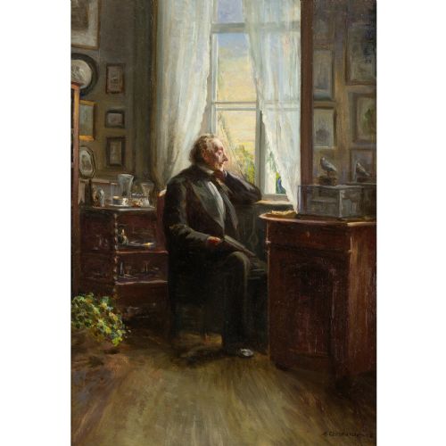EMILIE CHRISTENSEN HANS CHRISTIAN ANDERSEN IN HIS STUDY ANTIQUE OIL PAINTING - ADDITIONAL PHOTO 1