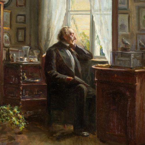 EMILIE CHRISTENSEN HANS CHRISTIAN ANDERSEN IN HIS STUDY ANTIQUE OIL PAINTING - ADDITIONAL PHOTO 2