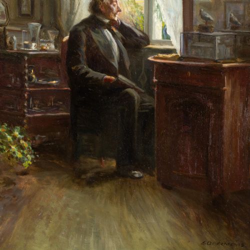 EMILIE CHRISTENSEN HANS CHRISTIAN ANDERSEN IN HIS STUDY ANTIQUE OIL PAINTING - ADDITIONAL PHOTO 3