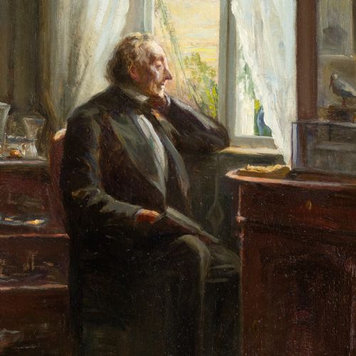EMILIE CHRISTENSEN HANS CHRISTIAN ANDERSEN IN HIS STUDY ANTIQUE OIL PAINTING - ADDITIONAL PHOTO 5