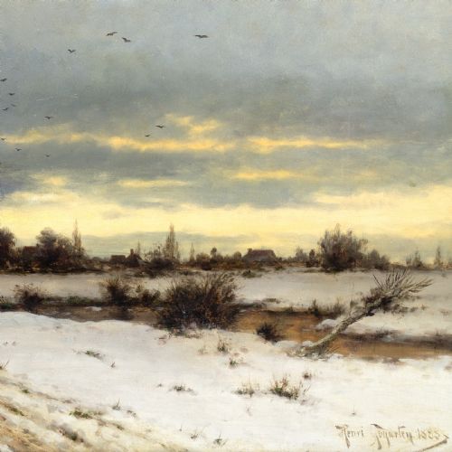 HEINRICH GOGARTEN WINTER LANDSCAPE WITH MOTHER CHILD ANTIQUE OIL PAINTING - ADDITIONAL PHOTO 5