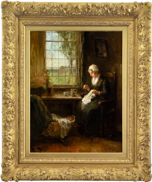 BERNARD DE HOOG A QUIET HOUR ANTIQUE OIL PAINTING
