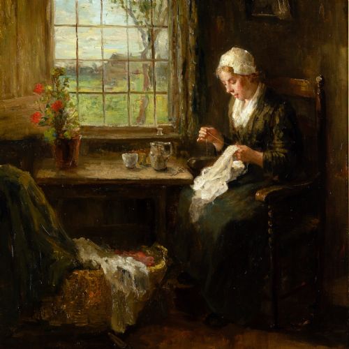 BERNARD DE HOOG A QUIET HOUR ANTIQUE OIL PAINTING - ADDITIONAL PHOTO 1