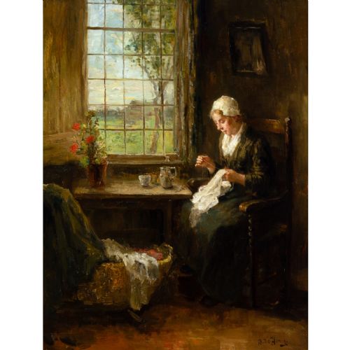 BERNARD DE HOOG A QUIET HOUR ANTIQUE OIL PAINTING - ADDITIONAL PHOTO 2