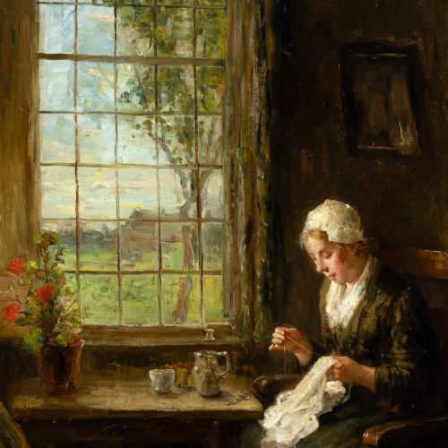 BERNARD DE HOOG A QUIET HOUR ANTIQUE OIL PAINTING - ADDITIONAL PHOTO 5