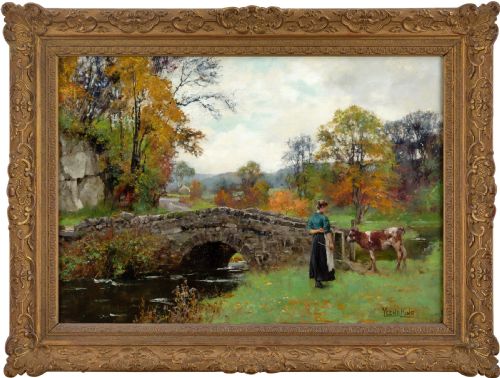 henry john yeend king rba roi an autumn crossing antique oil painting - CATEGORY: ANTIQUE ART - DATED 1900