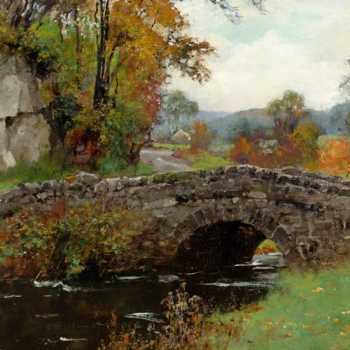 HENRY JOHN YEEND KING RBA ROI AN AUTUMN CROSSING ANTIQUE OIL PAINTING - ADDITIONAL PHOTO 3