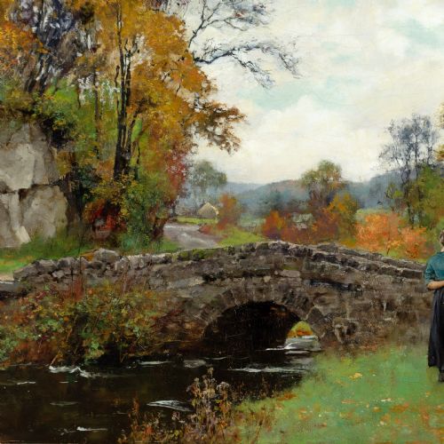 HENRY JOHN YEEND KING RBA ROI AN AUTUMN CROSSING ANTIQUE OIL PAINTING - ADDITIONAL PHOTO 5