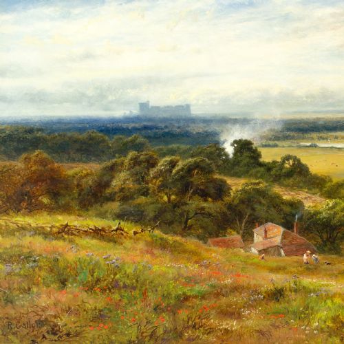 ROBERT GALLON BERKSHIRE LANDSCAPE WITH WINDSOR CASTLE IN THE DISTANCE ANTIQUE OIL PAINTING - ADDITIONAL PHOTO 5