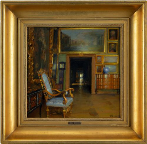 KARL JENSEN FREDERIK IV'S ROOM AT FREDERIKSBORG CASTLE ANTIQUE OIL PAINTING