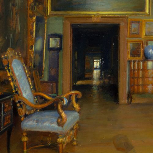 KARL JENSEN FREDERIK IV'S ROOM AT FREDERIKSBORG CASTLE ANTIQUE OIL PAINTING - ADDITIONAL PHOTO 2