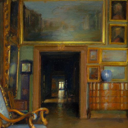 KARL JENSEN FREDERIK IV'S ROOM AT FREDERIKSBORG CASTLE ANTIQUE OIL PAINTING - ADDITIONAL PHOTO 3