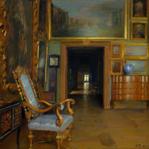 KARL JENSEN FREDERIK IV'S ROOM AT FREDERIKSBORG CASTLE ANTIQUE OIL PAINTING - ADDITIONAL PHOTO 4