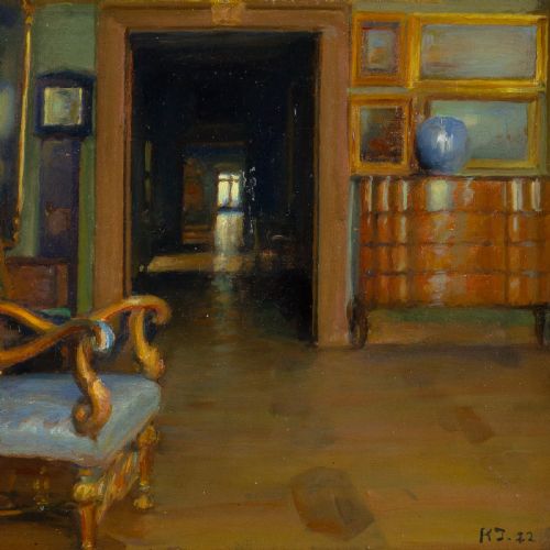 KARL JENSEN FREDERIK IV'S ROOM AT FREDERIKSBORG CASTLE ANTIQUE OIL PAINTING - ADDITIONAL PHOTO 5