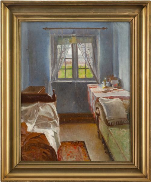 Harry Kluge, Bedroom Interior - Antique Oil Painting