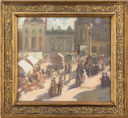 John Hodgson Lobley Rba, the Old Market Place, Huddersfield - Antique Oil Painting