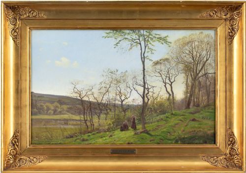 Harald Foss, Early Spring, View from Ørslev Monastery, Jutland - Antique Oil Painting