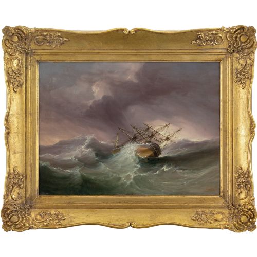 James George Philp Ri Roi, H.m.s. Andromeda in the Bay of Biscay - Antique Oil Painting