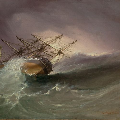 fig 3. James George Philp RI ROI, H.M.S. Andromeda In The Bay Of Biscay - Antique Oil Painting