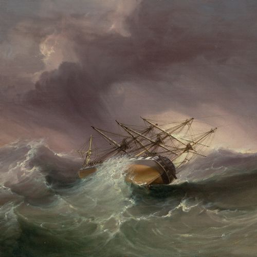 fig 4. James George Philp RI ROI, H.M.S. Andromeda In The Bay Of Biscay - Antique Oil Painting