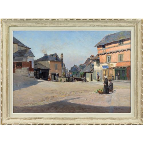 Arthur Gué, the Square in Donzenac, Corrèze, June 1906 - Antique Oil Painting