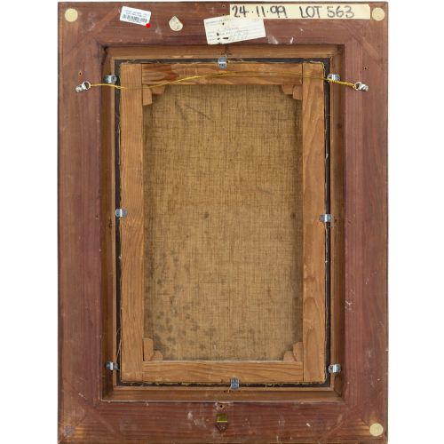 fig 6. An antique oil painting depicting a bustling Sicilian street scene along a harbour front, presented in an ornate giltwood frame.