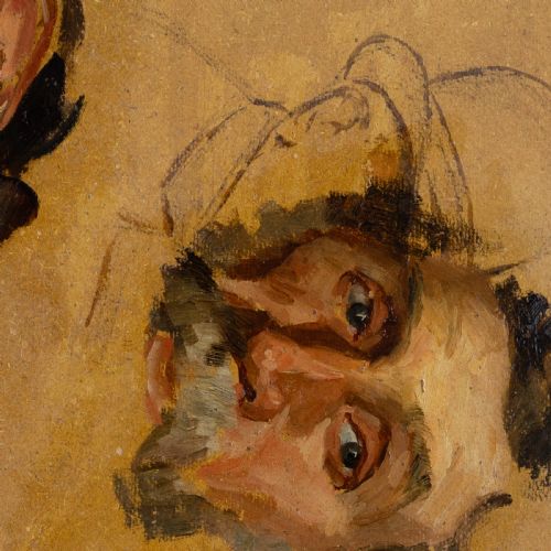 fig 5. An antique oil painting depicting two facial portrait studies of a bearded man in a gilded frame.